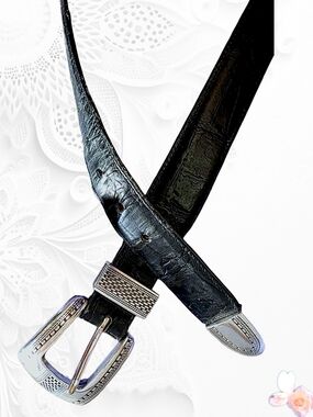 Vintage Onyx By Brighton Leather Belt Silver Tone Buckle Black Sz 42